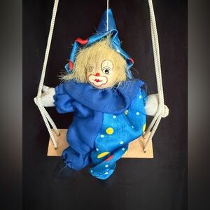 Vintage Blue Clown Doll on Swing